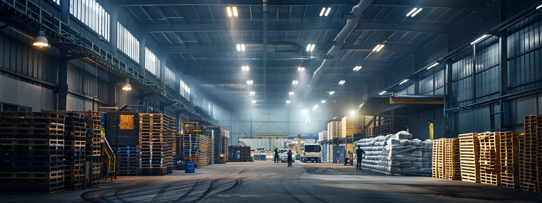 a vibrant urban warehouse interior showcases stacks of recycled pallets, with employees passionately discussing sustainable practices, illuminated by bright industrial lights that highlight their commitment to eco-friendly solutions. a vibrant urban warehouse interior showcases stacks of recycled pallets, with employees passionately discussing sustainable practices, illuminated by bright industrial lights that highlight their commitment to eco-friendly solutions.