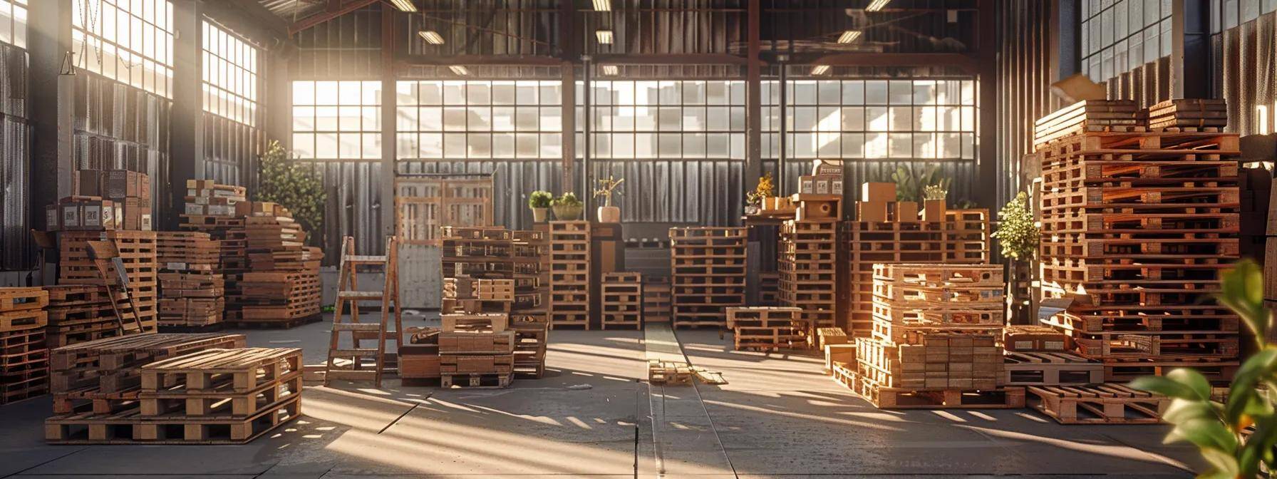 a vibrant industrial workspace showcases a variety of customized pallets, featuring different materials, sizes, and surface finishes, neatly arranged to highlight their load-bearing capabilities and specialized enhancements. a vibrant industrial workspace showcases a variety of customized pallets, featuring different materials, sizes, and surface finishes, neatly arranged to highlight their load-bearing capabilities and specialized enhancements.