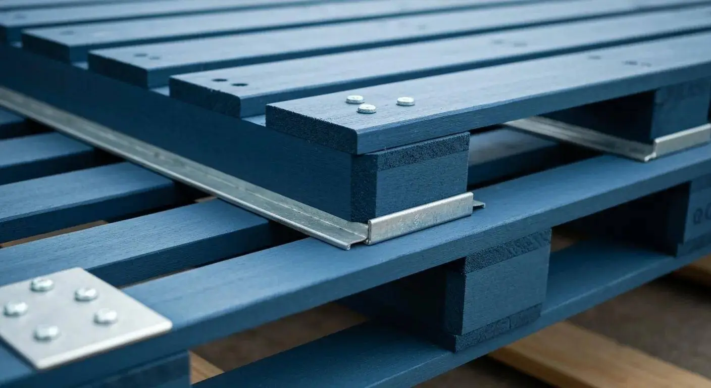 Close-up of a custom pallet highlighting design features like stringers and deck boards