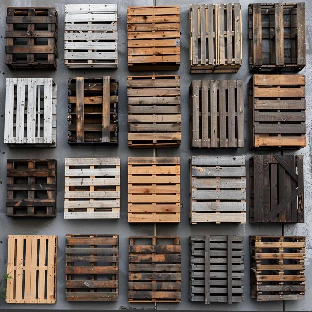 Different types of custom pallets made from wood, plastic, metal, and composite materials