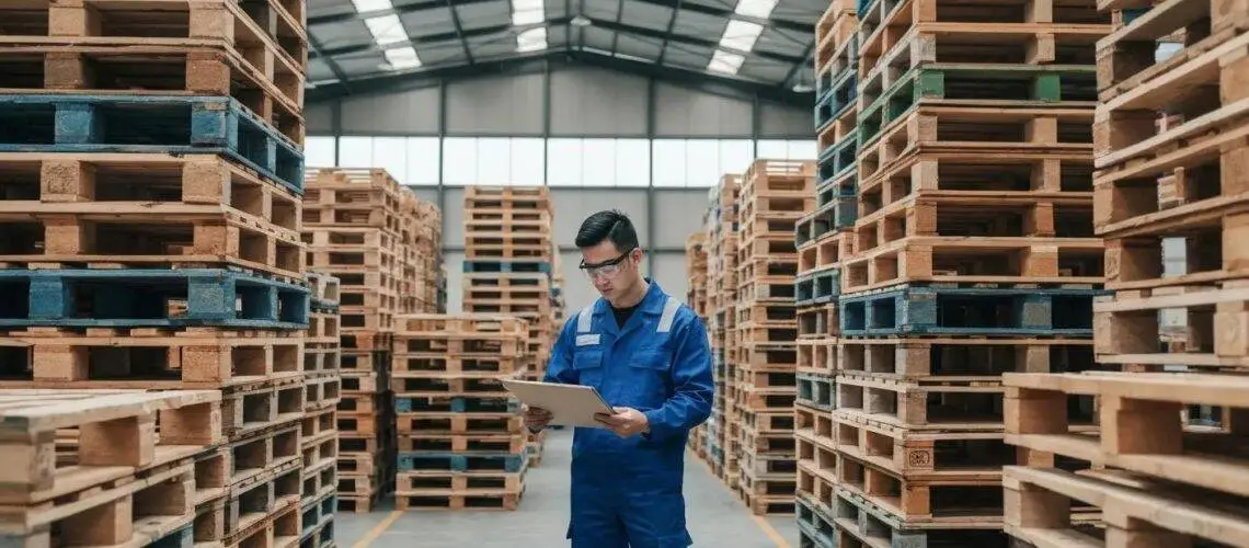 Diverse pallets in a warehouse, emphasizing local pallet supply and logistics efficiency