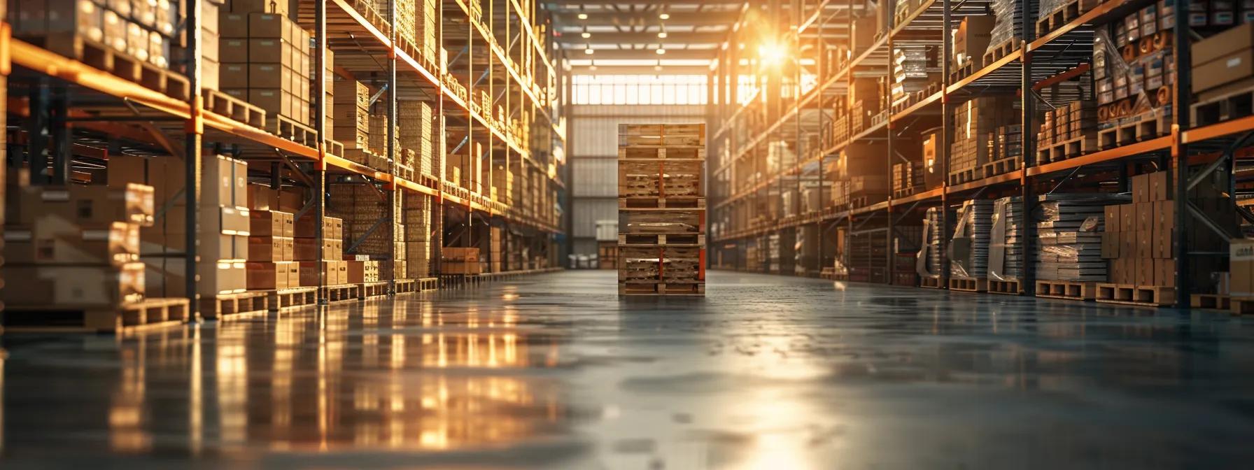a dynamic warehouse setting features sleek, organized w w pallets stacked efficiently, showcasing innovative solutions for enhancing productivity tailored for warehouse managers in bustling urban locations.
